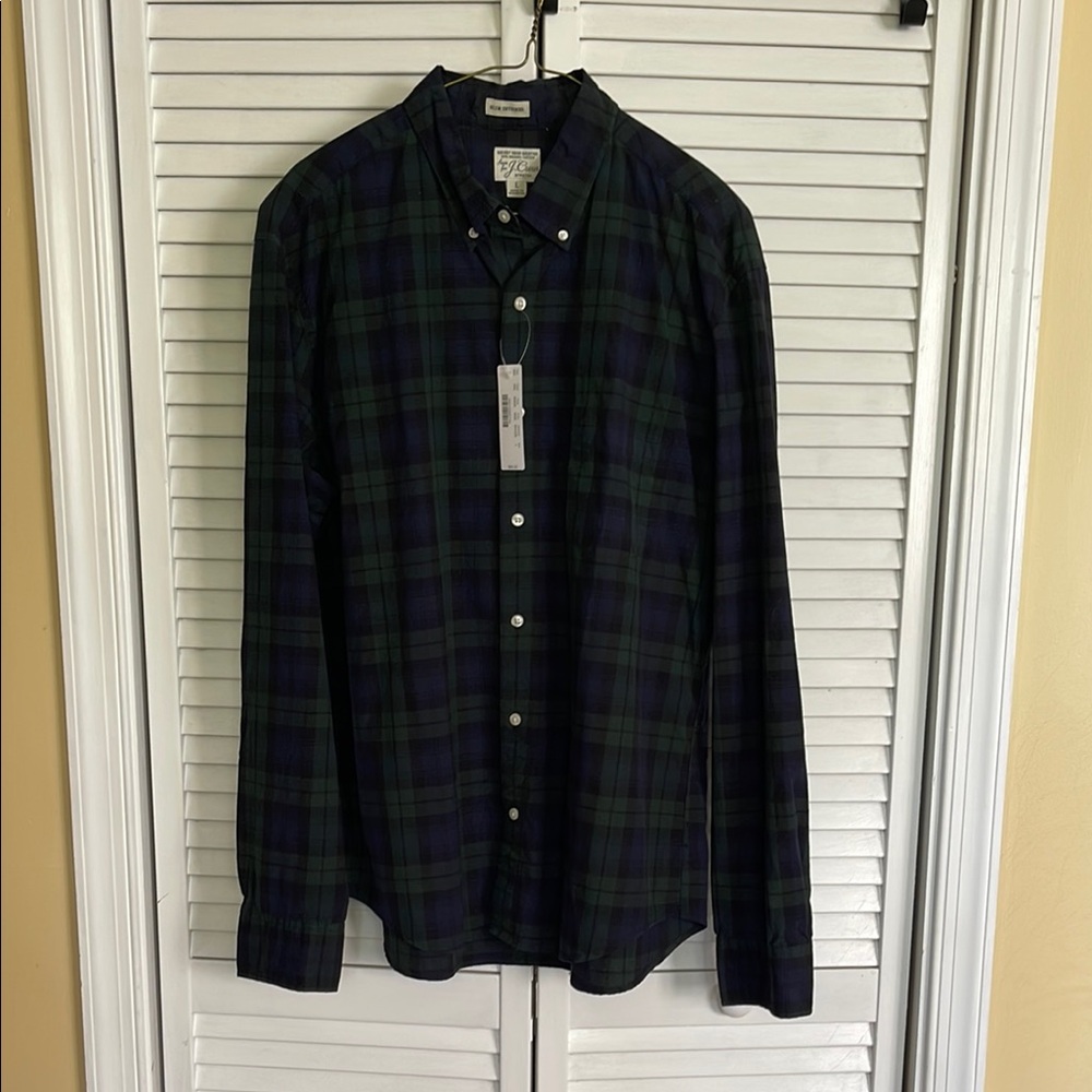 J Crew Green and Blue Casual Button Down Shirt